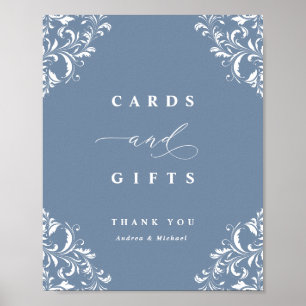 Affiche Panneau de cartes de mariage et cadeaux bleu pouss