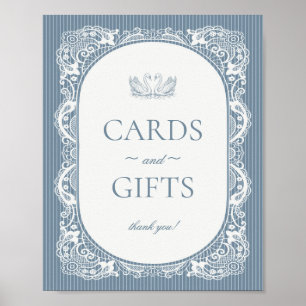 Affiche Panneau de cartes et cadeaux à dentelle bleue vint