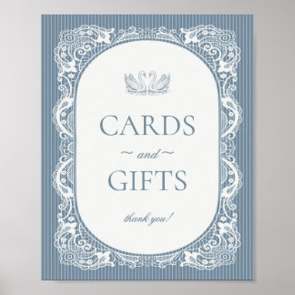 Affiche Panneau de cartes et cadeaux à dentelle bleue vint