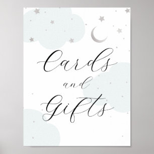 Affiche Panneau de cartes et cadeaux argent et bleu Over t