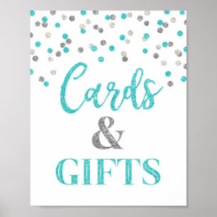 Affiche Panneau de cartes et cadeaux Baby Shower Bleu Poin