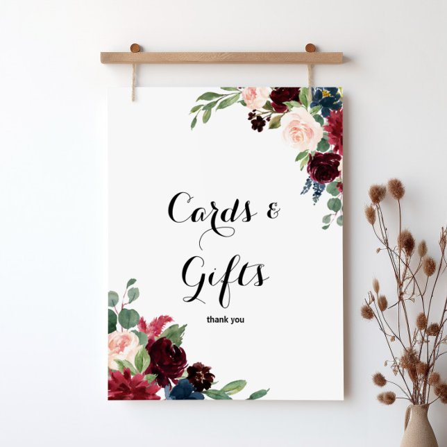 Affiche Panneau de cartes et cadeaux bordeaux rustique d'a (Créateur téléchargé)