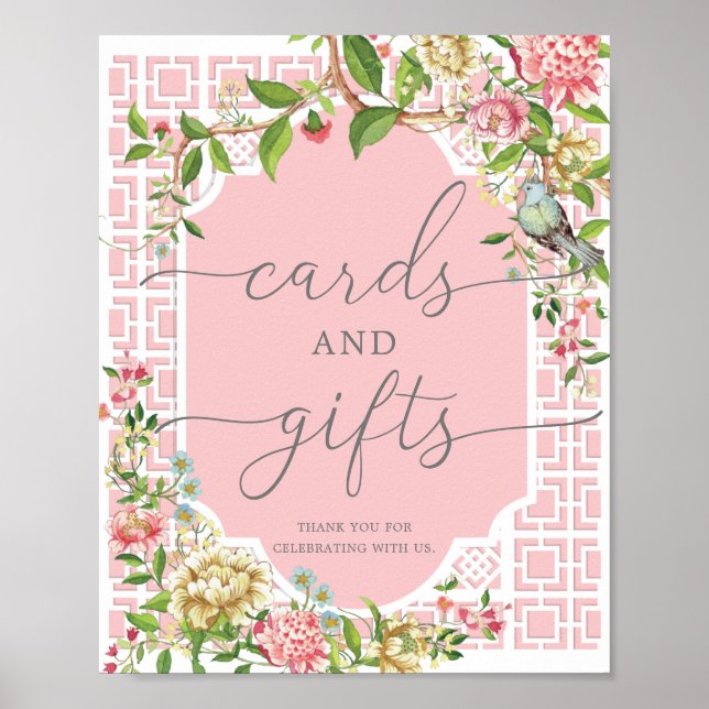 Affiche Panneau de cartes et cadeaux chinois rose (Devant)