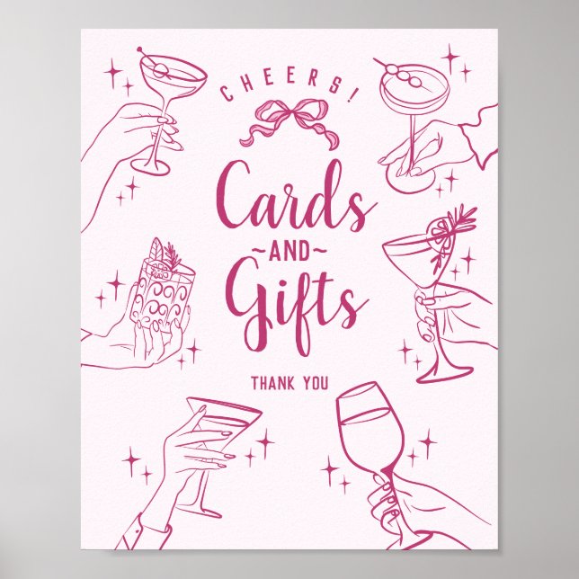 Affiche Panneau de cartes et cadeaux Cocktail rose (Devant)
