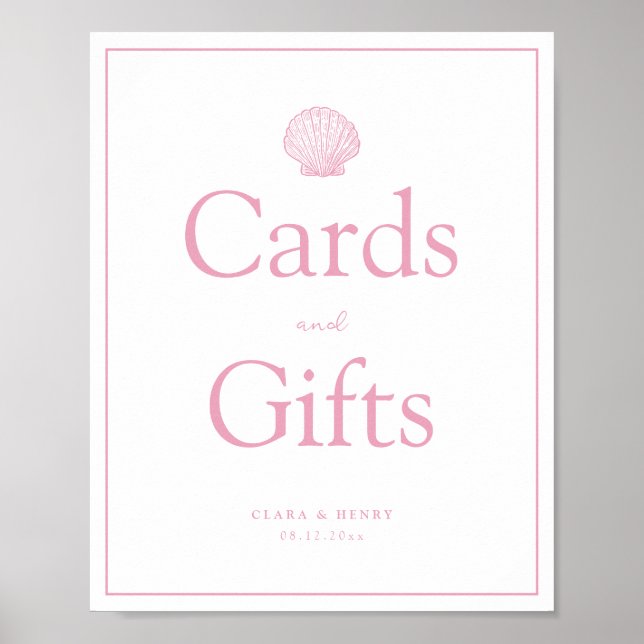 Affiche Panneau de cartes et cadeaux de coquillages roses  (Devant)