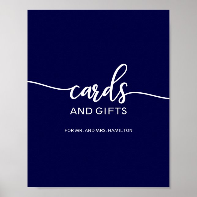 Affiche Panneau de cartes et cadeaux de mariage bleu marin (Devant)