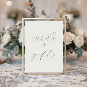 Affiche Panneau de cartes et cadeaux de mariage bleu pouss