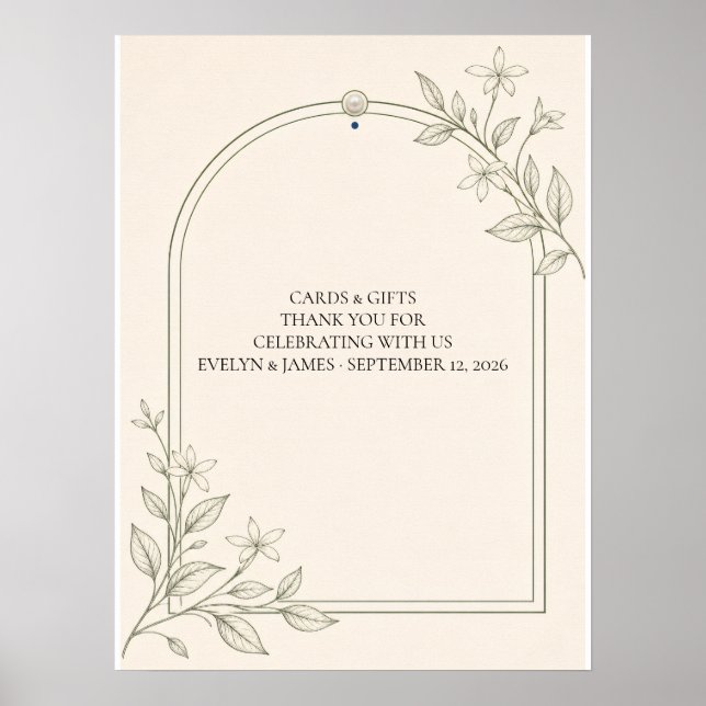 Affiche Panneau de cartes et cadeaux de mariage botaniques (Devant)