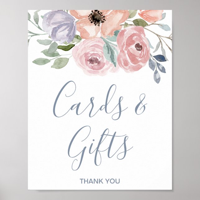 Affiche Panneau de cartes et cadeaux de mariage Fleurs Ros (Devant)