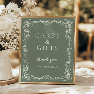 Affiche Panneau de cartes et cadeaux de mariage vert sauge