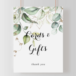 Affiche Panneau de cartes et cadeaux de verdure dorée élég