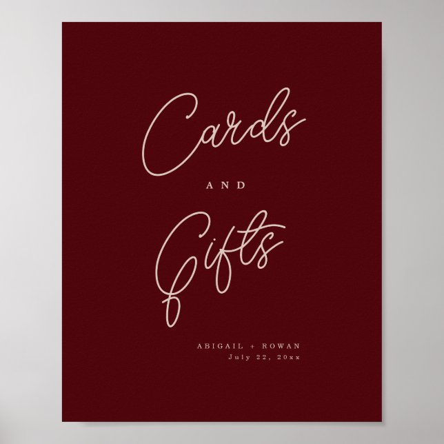 Affiche Panneau de cartes et cadeaux de vin profond minima (Devant)