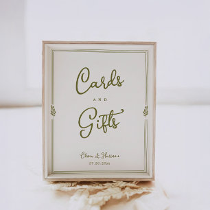 Affiche Panneau de cartes et cadeaux élégant vert olive to