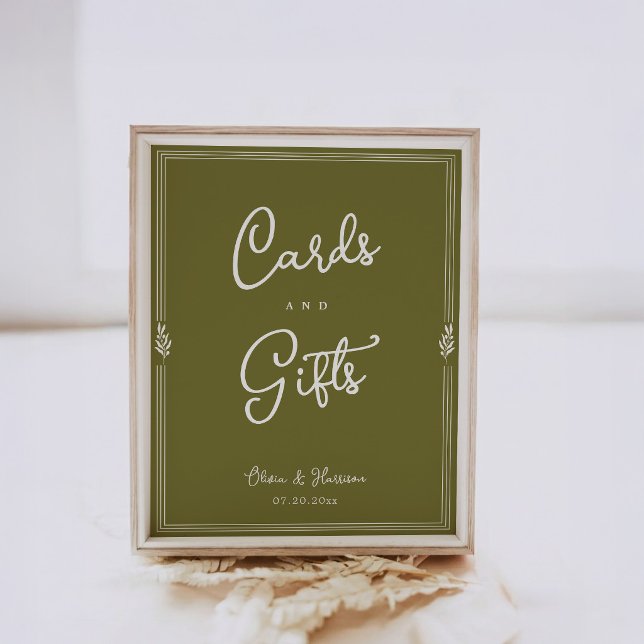 Affiche Panneau de cartes et cadeaux élégants vert olive (Créateur téléchargé)