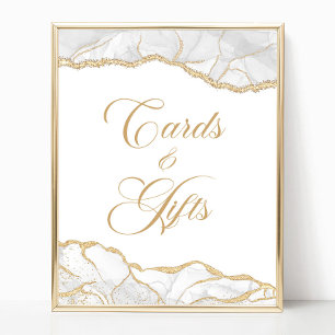 Affiche Panneau de cartes et cadeaux en agate or blanc élé