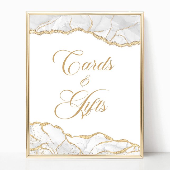 Affiche Panneau de cartes et cadeaux en agate or blanc élé (Créateur téléchargé)