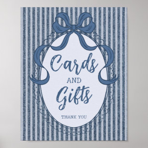 Affiche Panneau de cartes et cadeaux en jean bleu à noeud
