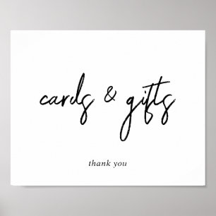 Affiche Panneau de cartes et cadeaux en script noir et bla