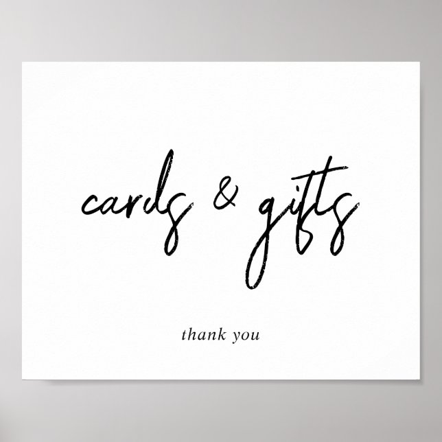 Affiche Panneau de cartes et cadeaux en script noir et bla (Devant)