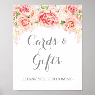 Affiche Panneau de cartes et cadeaux Fleurs aquarelles ros