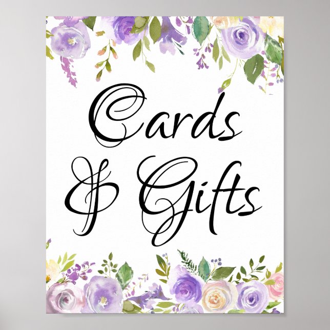Affiche Panneau de cartes et cadeaux floraux blanc violet (Devant)