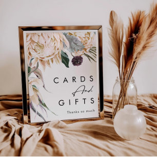 Affiche Panneau de cartes et cadeaux floraux blancs