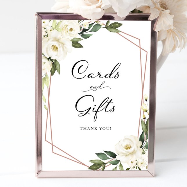 Affiche Panneau de cartes et cadeaux floraux blancs de ver (Créateur téléchargé)