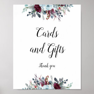 Affiche Panneau de cartes et cadeaux floraux bleus et bord