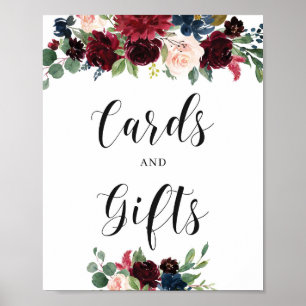 Affiche Panneau de cartes et cadeaux floraux bordeaux hive