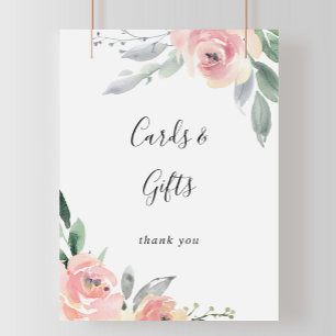 Affiche Panneau de Cartes et Cadeaux Floraux Rose Élégant