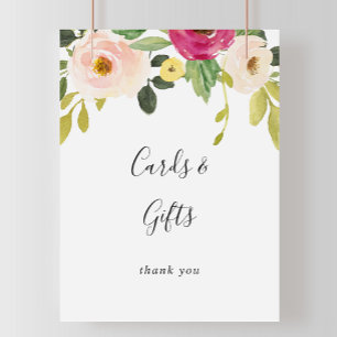 Affiche Panneau de cartes et cadeaux floraux rose verdure