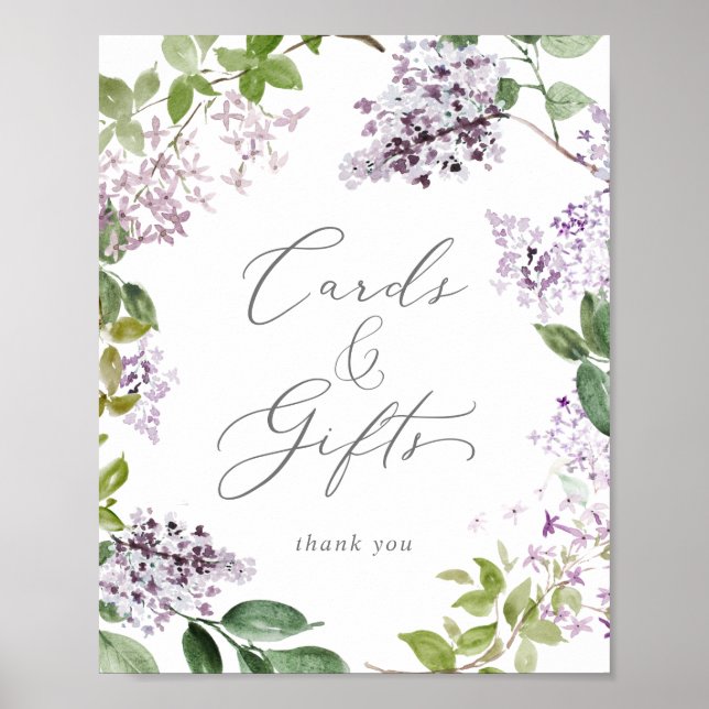 Affiche Panneau de Cartes et Cadeaux Lilas Rustique (Devant)