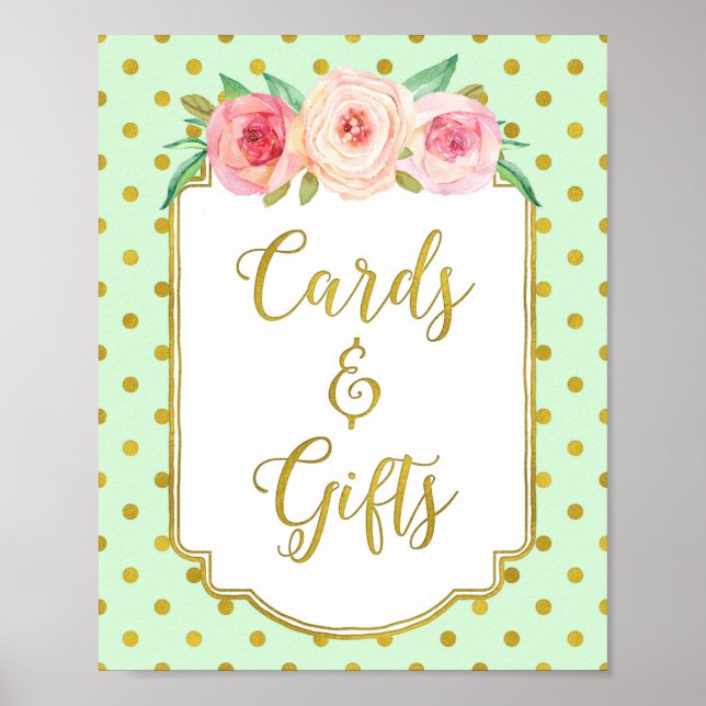 Affiche Panneau de cartes et cadeaux Mint Gold Dots (Devant)