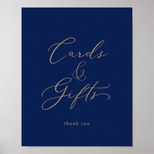 Affiche Panneau de cartes et cadeaux or délicat et marine