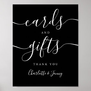Affiche Panneau de cartes et de cadeaux en script noir et 