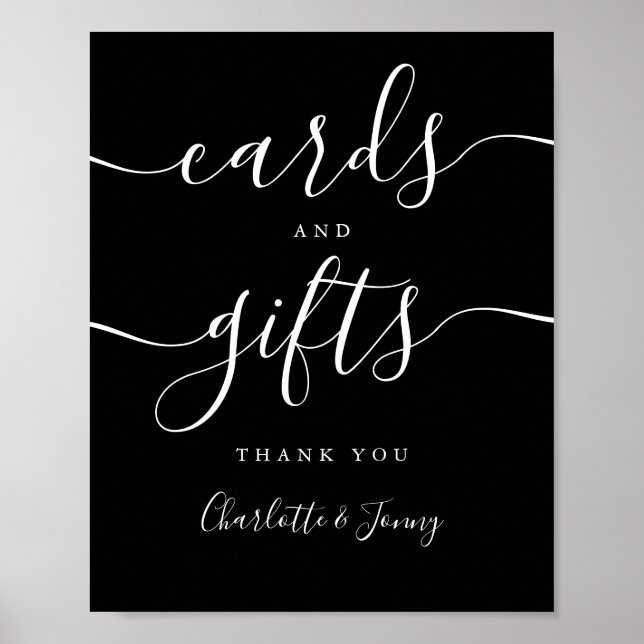 Affiche Panneau de cartes et de cadeaux en script noir et  (Devant)