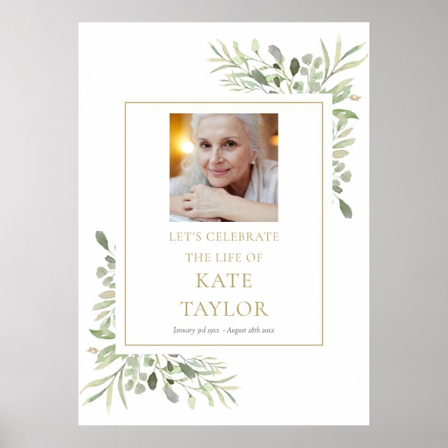 Affiche Panneau de célébration de vie avec photo de verdur (Devant)
