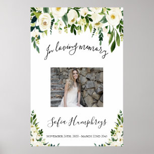 Affiche Panneau de célébration de vie florale blanche, pan