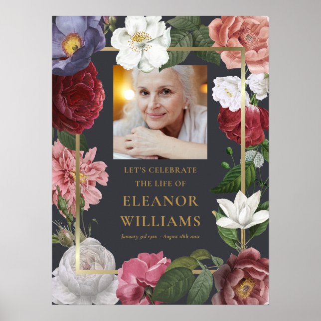 Affiche Panneau de célébration de vie photo floral Roses (Devant)