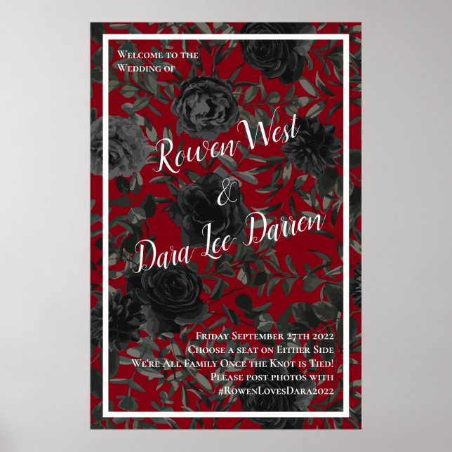 Affiche Panneau de cérémonie gothique Rose rouge et noir M (Devant)