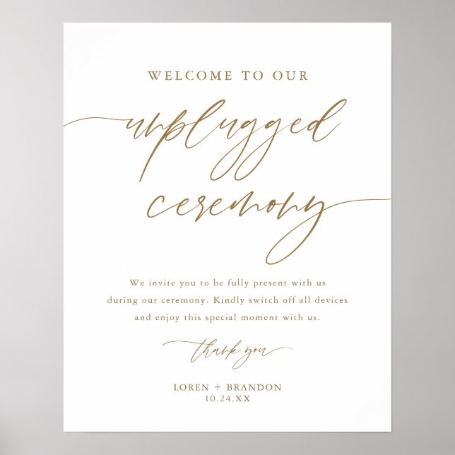 Affiche Panneau de cérémonie Mariage débranché Gold Rustic (Devant)
