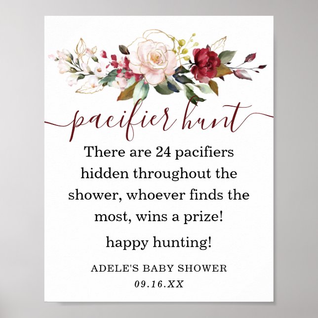 Affiche Panneau de chasse à la tétine floral doré et rose  (Devant)