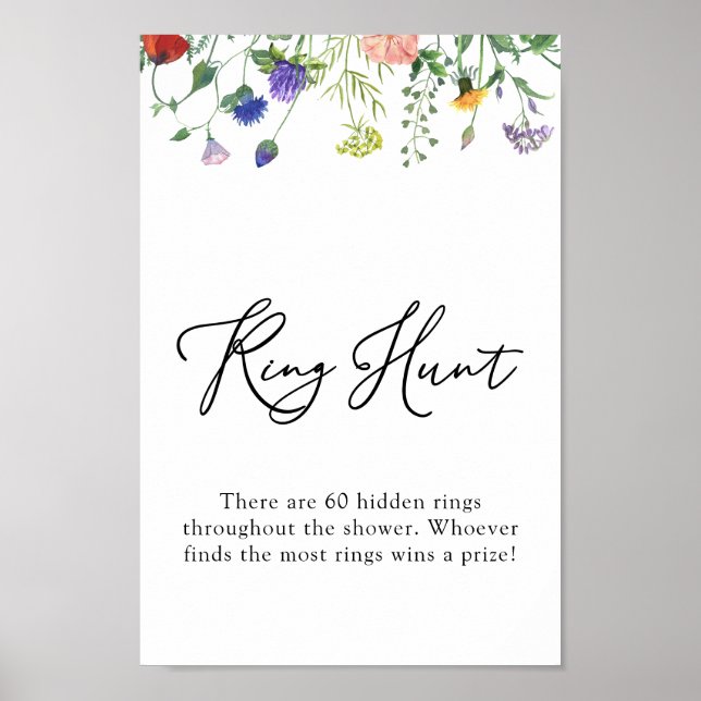 Affiche Panneau de chasse à l'anneau de fleurs sauvages et (Devant)