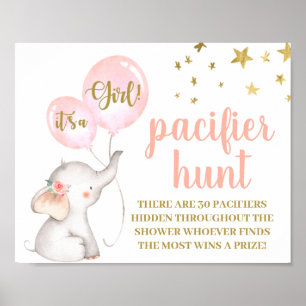 Affiche Panneau de chasse à l'éléphant Baby shower Girl Pa