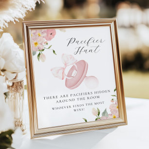 Affiche Panneau de chasse Floral Bow Baby shower Pacifier