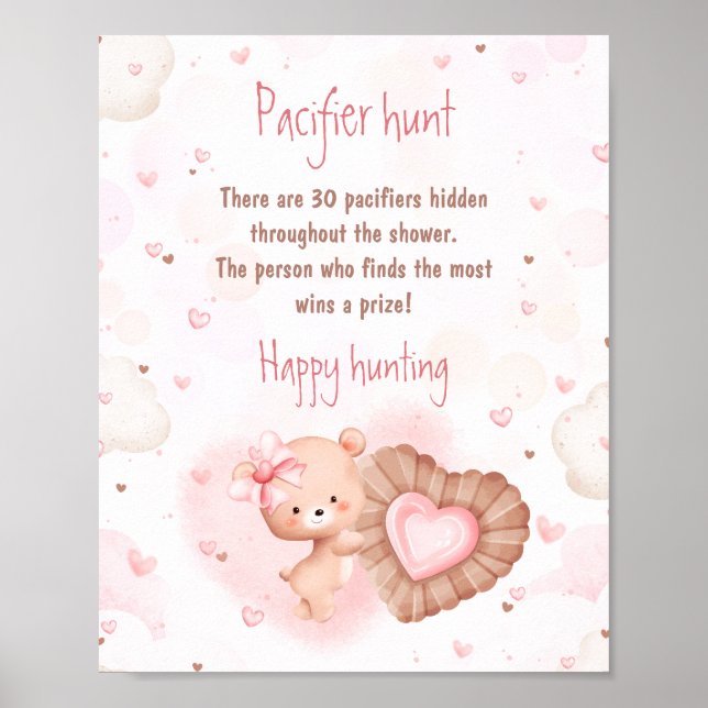 Affiche Panneau de chasse Petit Baby shower rose doux (Devant)