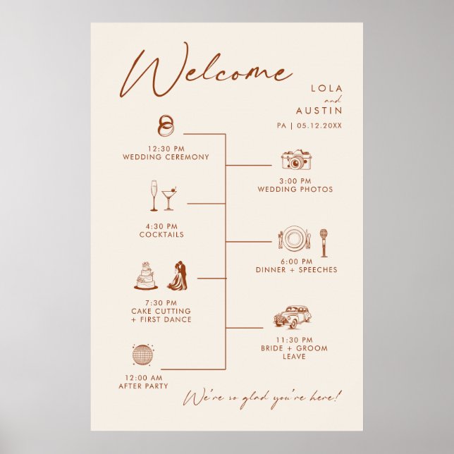 Affiche Panneau de chronologie de mariage simple désert na (Devant)