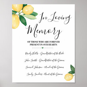Affiche Panneau de citrons de souvenir en mémoire affectue