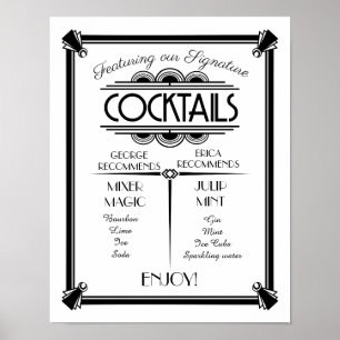 Affiche Panneau de cocktail Art déco, signature, panneau d
