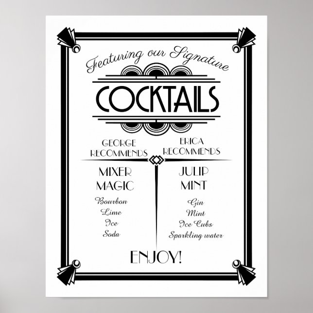 Affiche Panneau de cocktail Art déco, signature, panneau d (Devant)
